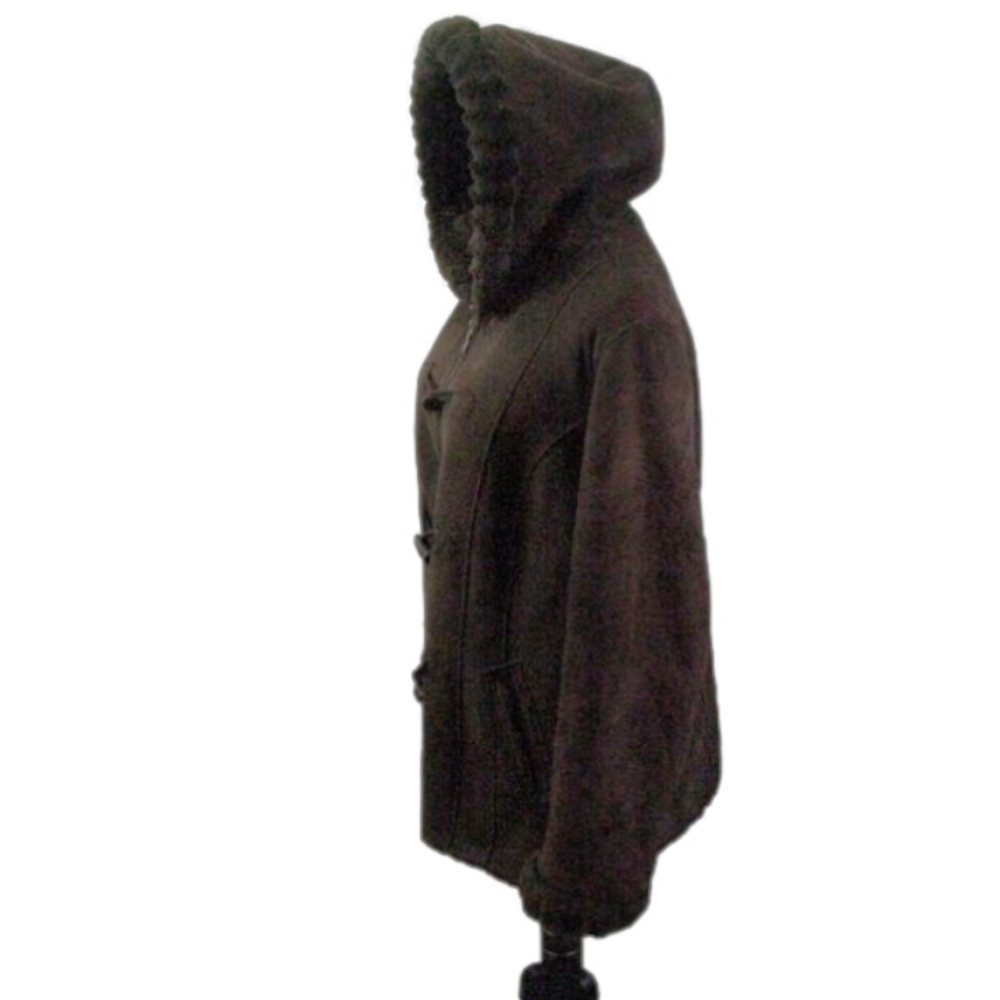 Croft & Barrow Brown Faux Fur Lined Hooded Peacoat Size XL - Picture 3 of 6